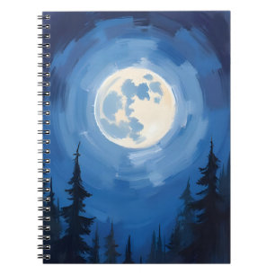 Vollmond Nachthimmel Wald Aquarellmalerei Notizblock