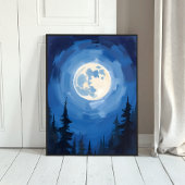 Vollmond | Nachthimmel Wald Aquarellmalerei Poster
