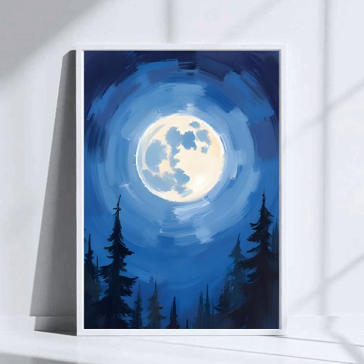 Vollmond | Nachthimmel Wald Aquarellmalerei Poster