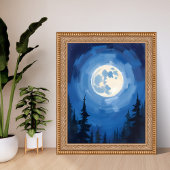 Vollmond | Nachthimmel Wald Aquarellmalerei Poster