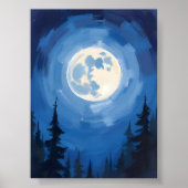 Vollmond | Nachthimmel Wald Aquarellmalerei Poster (Vorne)
