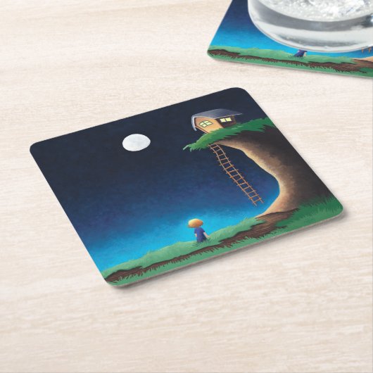 Vollmond Night Sky Square Paper Untersetzer (angewinkelt)