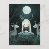 Vollmond-Picknick mit Hirschen Postkarte (Vorderseite)