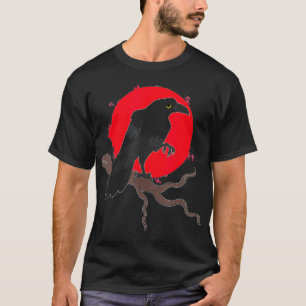 Vollmond Rabe Gruseliger Wald Tier Vogel Roter Mon T-Shirt