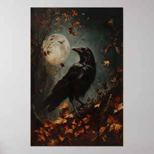 Vollmond-Rabe im Herbst-Kunstprint, Krähenkunst Poster