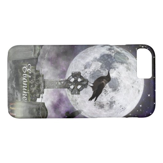 Vollmond Raven Celtic Cross iPhone Case (Rückseite (Horizontal))