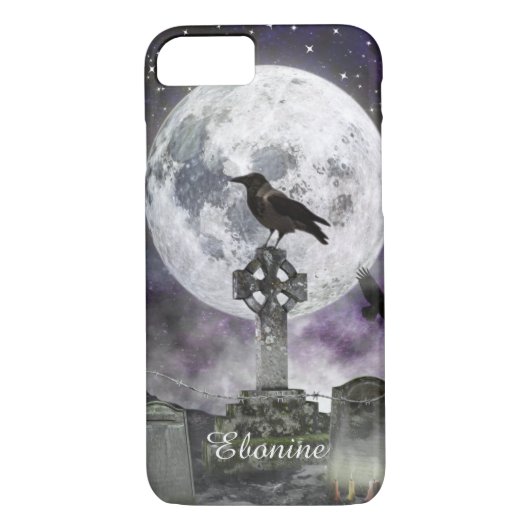Vollmond Raven Celtic Cross iPhone Case (Rückseite)