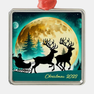Vollmond Rentier und Sleigh Ornament Aus Metall