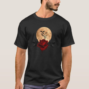 Vollmond Rose mit Fledermäusen T-Shirt