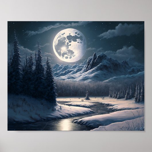 Vollmond-Schneelandschaft Poster (Vorne)