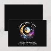 Vollmond schwarz magenta celestialen Nachthimmel c Save The Date (Vorne/Hinten)