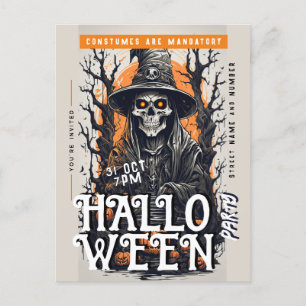 Vollmond Schwarz-Weiß-Halloween-Party Einladung Postkarte