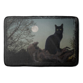 Vollmond Schwarze Katze auf einem Baum Badematte