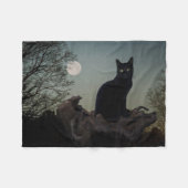 Vollmond Schwarze Katze auf einem Baum Fleecedecke (Vorderseite (Horizontal))