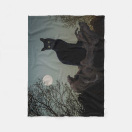 Vollmond Schwarze Katze auf einem Baum Fleecedecke