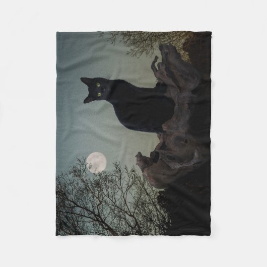 Vollmond Schwarze Katze auf einem Baum Fleecedecke (Vorderseite)