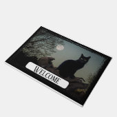 Vollmond Schwarze Katze auf einem Baum Fußmatte (Schrägansicht)