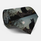 Vollmond Schwarze Katze auf einem Baum Krawatte (Gerollt)