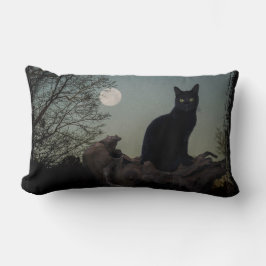 Vollmond Schwarze Katze auf einem Baum Lendenkissen