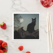 Vollmond Schwarze Katze auf einem Baum Serviette (Beispiel)