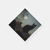 Vollmond Schwarze Katze auf einem Baum Serviette (Ecke)