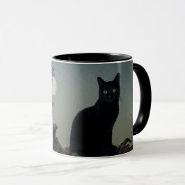 Vollmond Schwarze Katze auf einem Baum Tasse