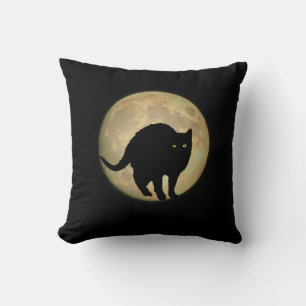 Vollmond-Schwarze Katze Kissen