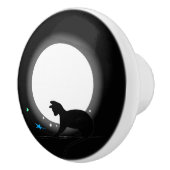 Vollmond-Schwarze Katze und Sterne Keramikknauf (Rechts)