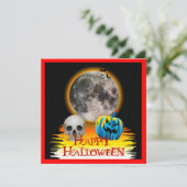 Vollmond, Skull und Blue Pumpkin am Abend. Einladung (Stehend Vorderseite)