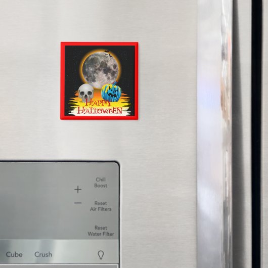 Vollmond, Skull und Blue Pumpkin am Abend. Magnet (In Situ (Kühlschrank))