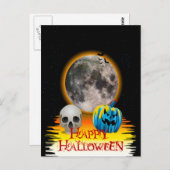 Vollmond, Skull und Blue Pumpkin am Abend. Postkarte (Vorne/Hinten)