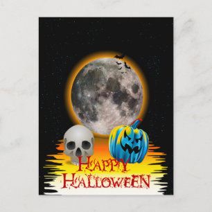 Vollmond, Skull und Blue Pumpkin am Abend. Postkarte