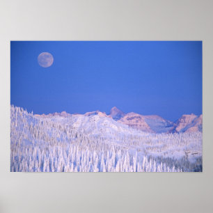 Vollmond steigt über dem Glacier-Nationalpark Poster