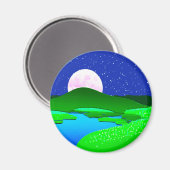 Vollmond steigt über grüne Hügel Magnet (Vorderseite/Rückseite)