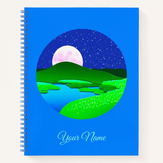 Vollmond steigt über grüne Hügel Notizblock (Vorderseite)