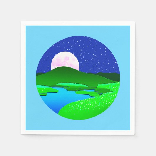 Vollmond steigt über grüne Hügel Serviette (Vorderseite)