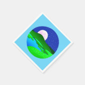 Vollmond steigt über grüne Hügel Serviette (Ecke)