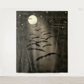 Vollmond Sterne Fliegende Fledermäuse Vintages Hal Wandteppich (Vorderseite)