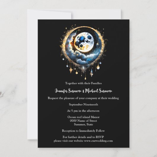 Vollmond Sternenhimmel Himmel Himmelskel chic Einladung (Vorderseite)