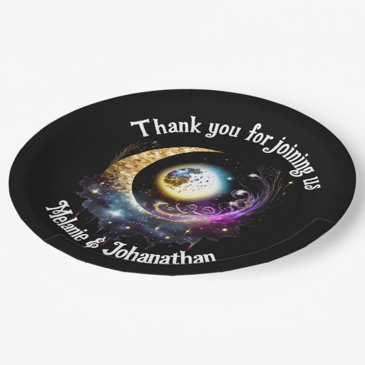 Vollmond Sternenhimmel Himmelsmagenta Pappteller (Schrägansicht)