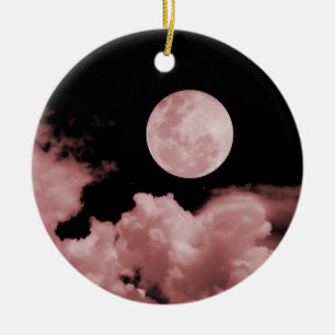 VOLLMOND U. WOLKEN SCHWARZES U. ROT KERAMIKORNAMENT