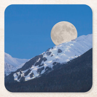 Vollmond über Alyeska Ski Resort, Alaska Rechteckiger Pappuntersetzer