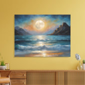 Vollmond über dem Ozean mit einem Berg Leinwanddruck (Insitu (Wohnzimmer))