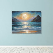 Vollmond über dem Ozean mit einem Berg Leinwanddruck (Insitu (Holzboden))