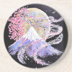 Vollmond über den Fuji mit blühendem Untersetzer