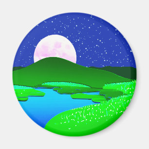 Vollmond über grünen Hügeln   Magnet