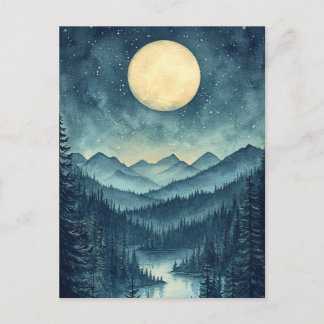 Vollmond über Landschaftliche Berglandschaft Postkarte