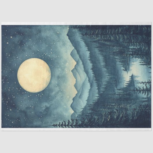 Vollmond über Landschaftliche Berglandschaft Seidenpapier (Vorderseite)