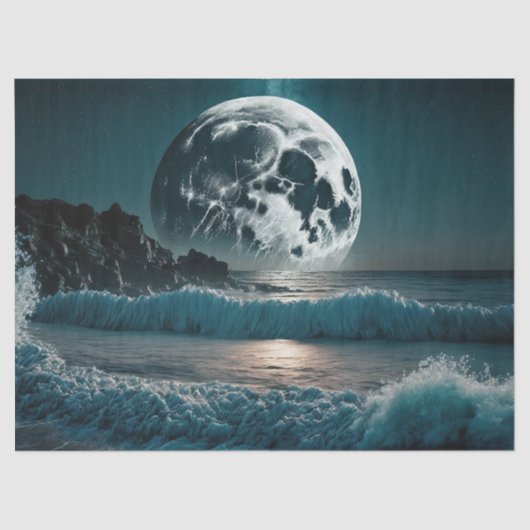 Vollmond über Ocean Decoupage Seidenpapier (Vorderseite)