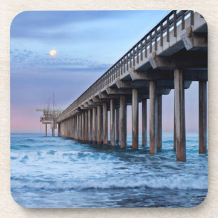 Vollmond über Pier, Kalifornien Getränkeuntersetzer